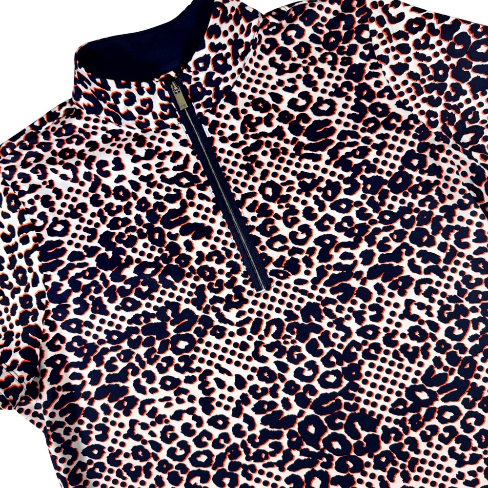 Tail Leopard Print 1/4 Zip Shirt Womens L Navy‎ Orange Golf Pickleball Tennis